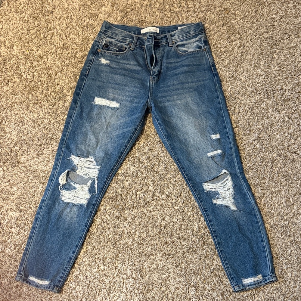 Women's Distressed Boyfriend Jeans in Dark Blue